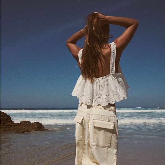 ZARA EMBROIDERED COTTON TOP
OYSTER WHITE - Picture 3 of 5